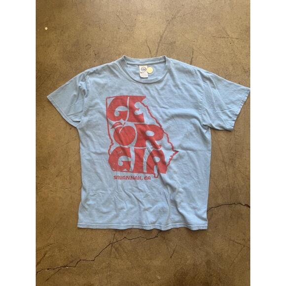 DELTA ringspun Pro Weight Mens Size M Light Blue Peaches Graphic Retro Style - Picture 1 of 5